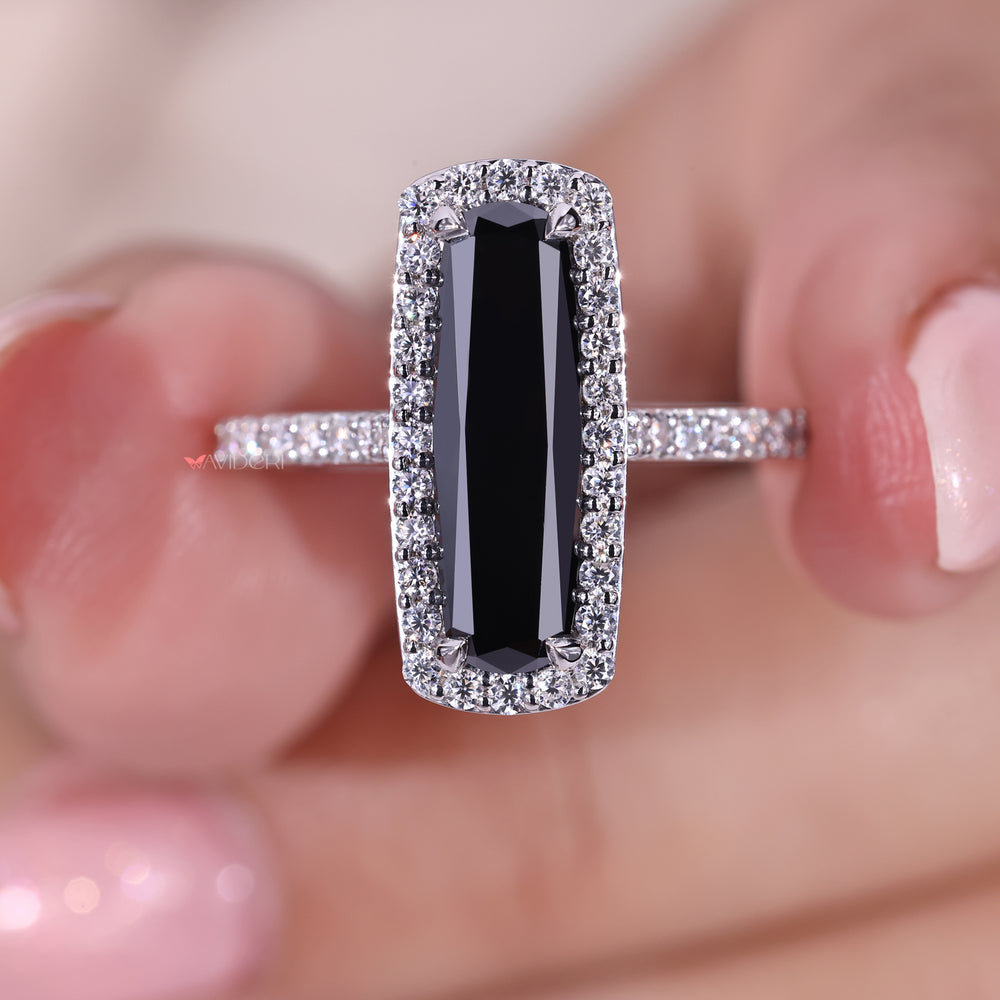 Round cut pave engagement ring in white gold for a stunning, modern design.
