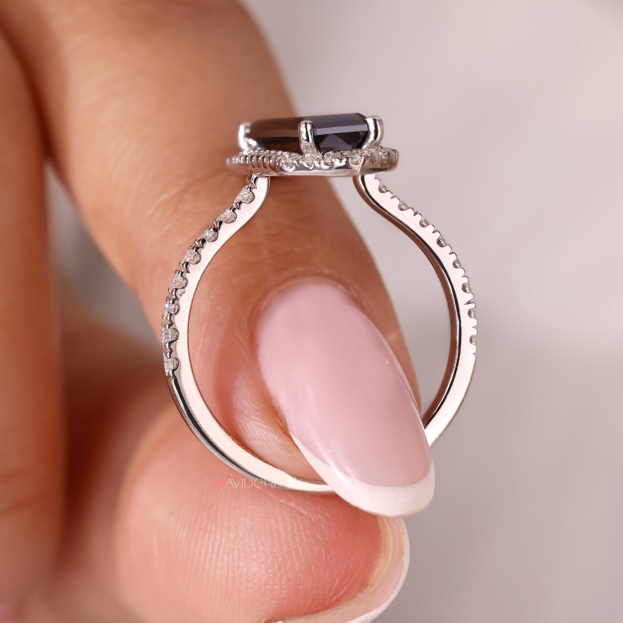 Moissanite gold ring, handmade ring, pave engagement ring.
