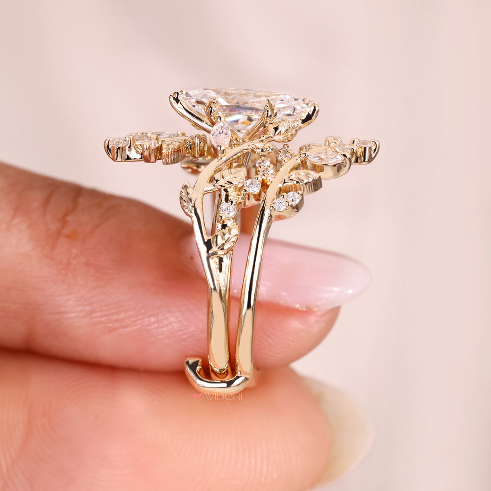 Open gap style diamond engagement ring and band set.
