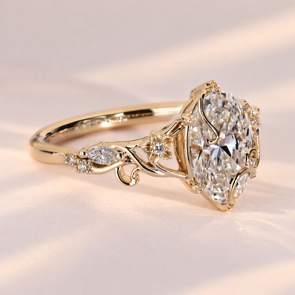 Oval cut engagement ring with open basket setting.
