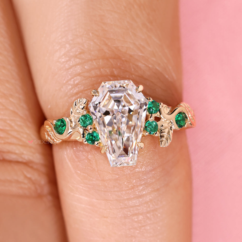 Coffin Cut lab grown diamond ring.
