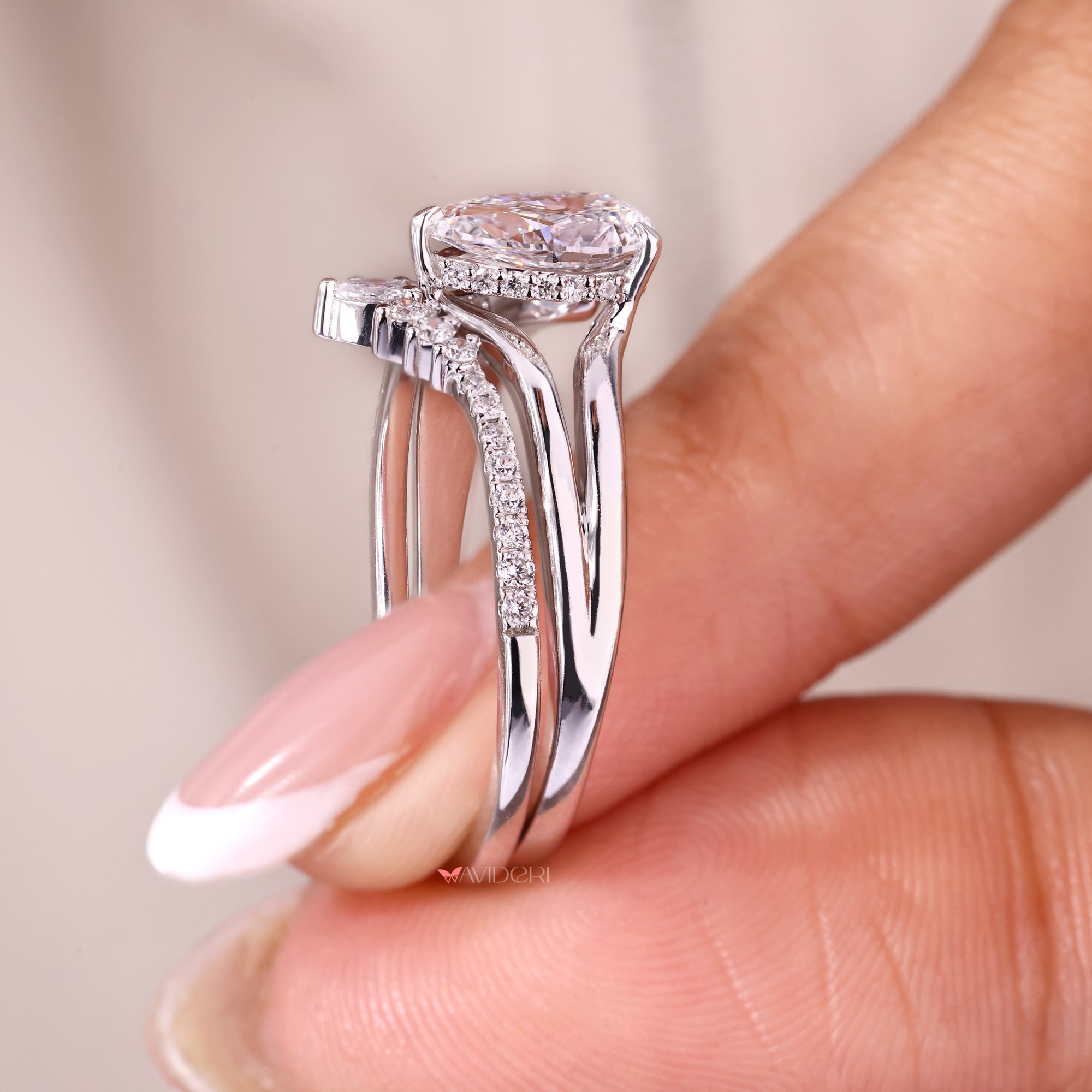 Half eternity wedding band in white gold bridal set.