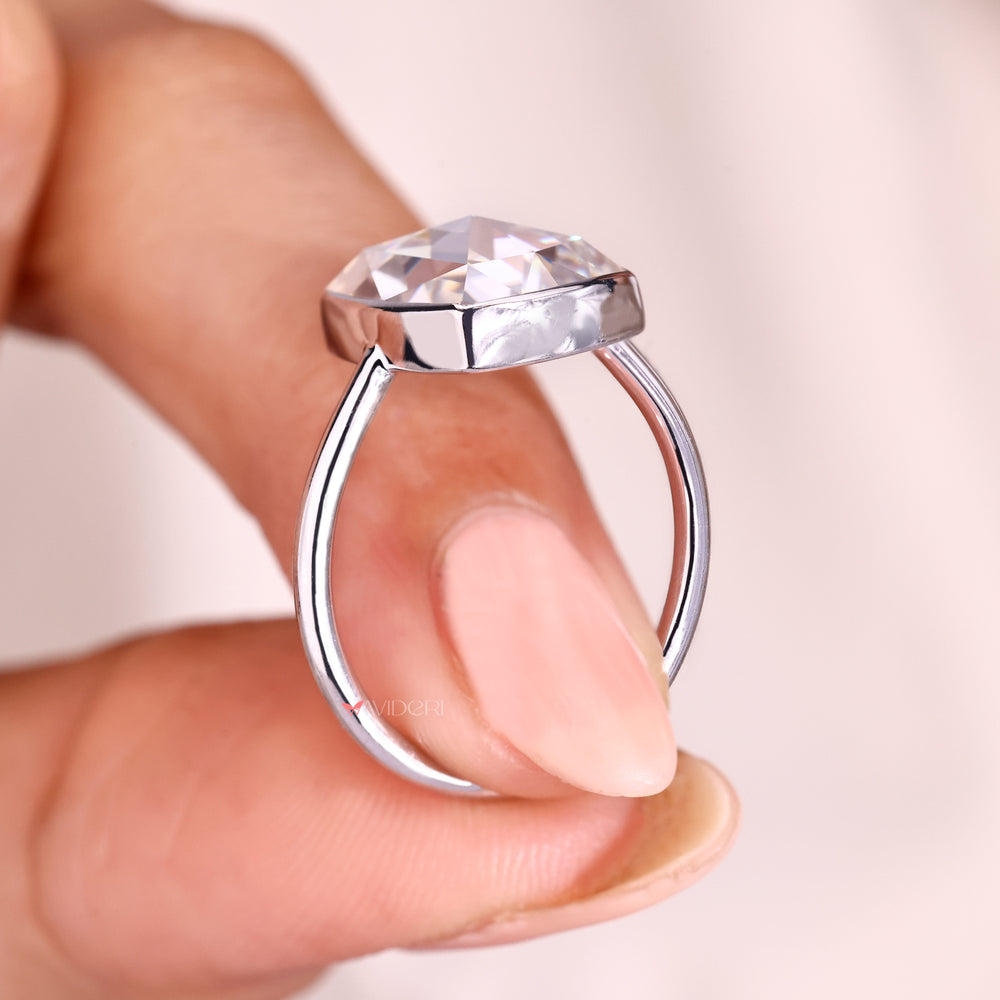 Handmade cushion rose cut moissanite ring.
