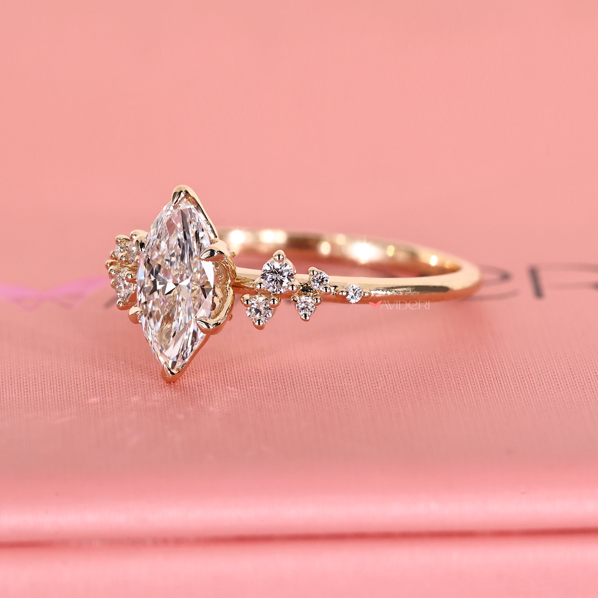 Avideri engagement ring with yellow gold engagement ring.