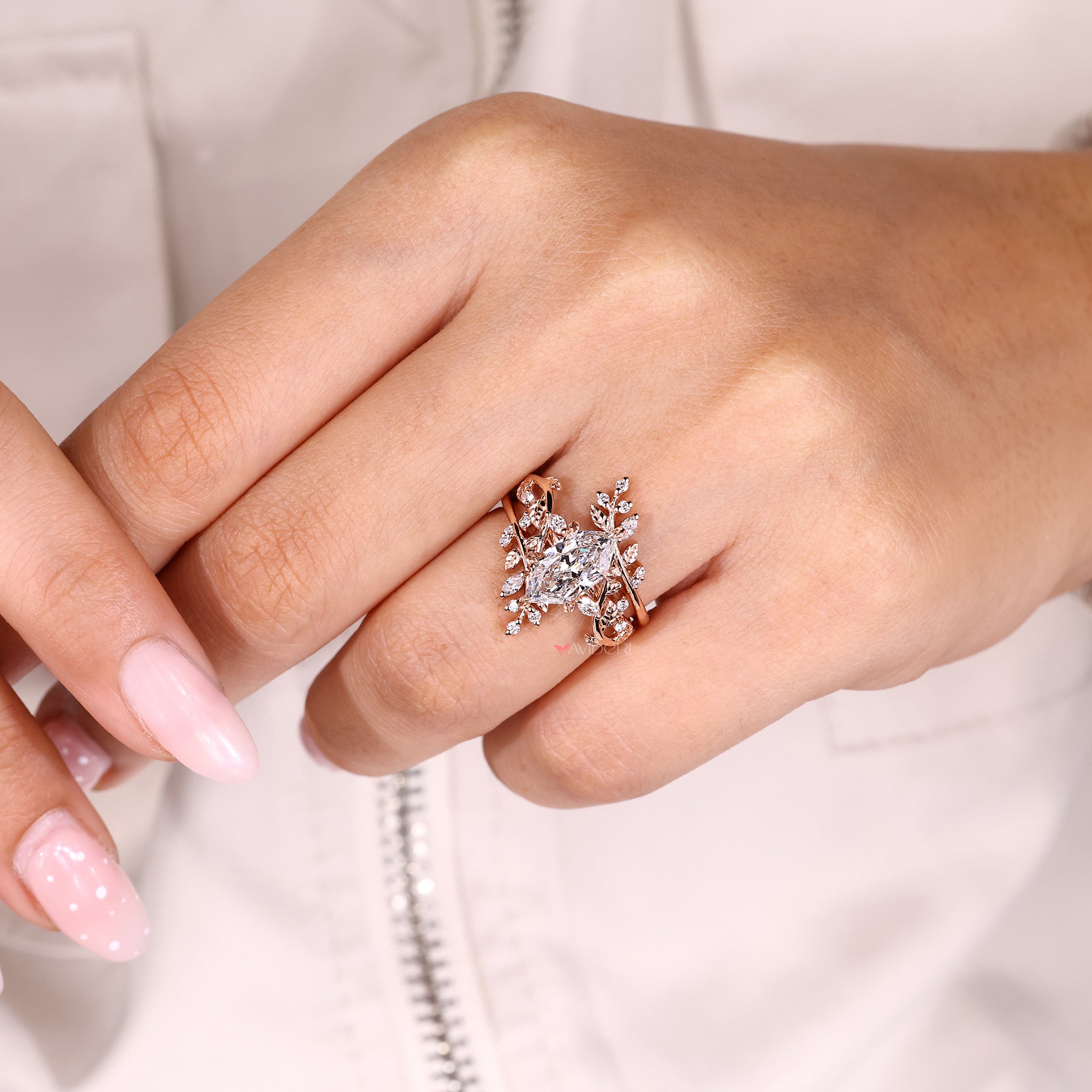 Bypass setting band with lab grown diamonds for sparkle.