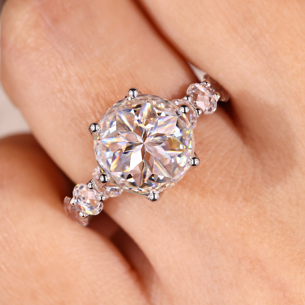 Round rose cut ring with pave setting design.