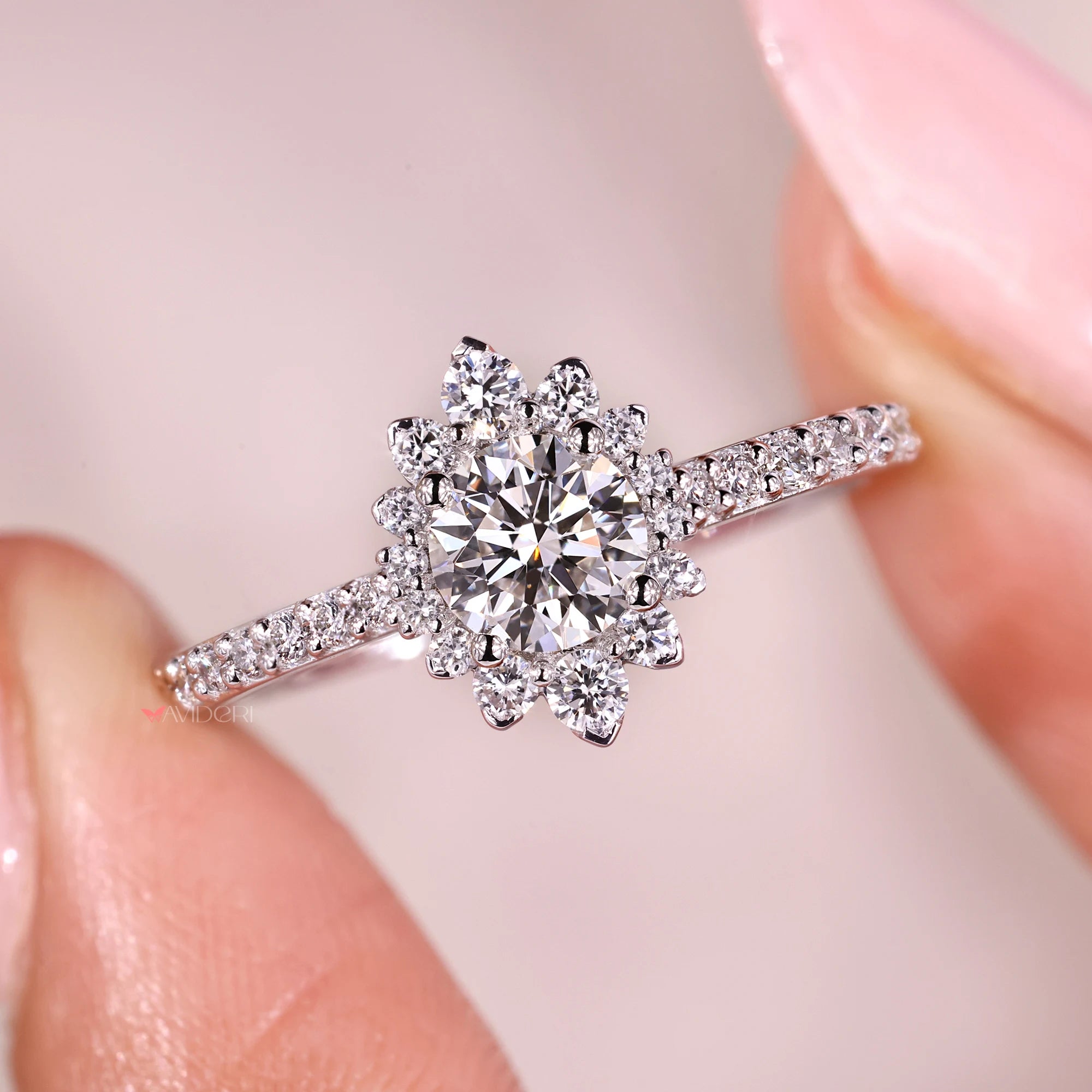 Halo set ring with pave setting ring.