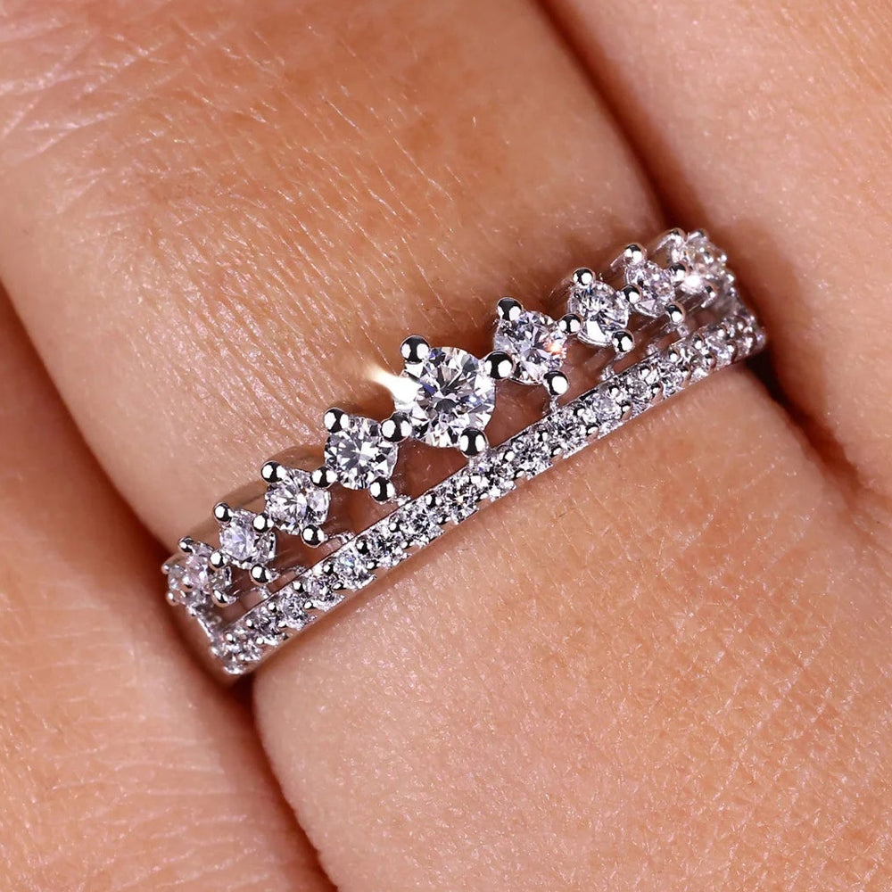 Round Diamond Wedding Band In Double Row Pave Set