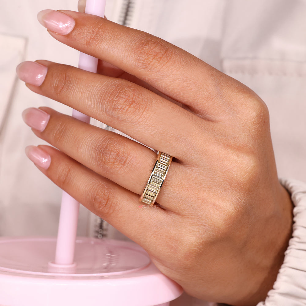 Handmade baguette diamond eternity band style.
