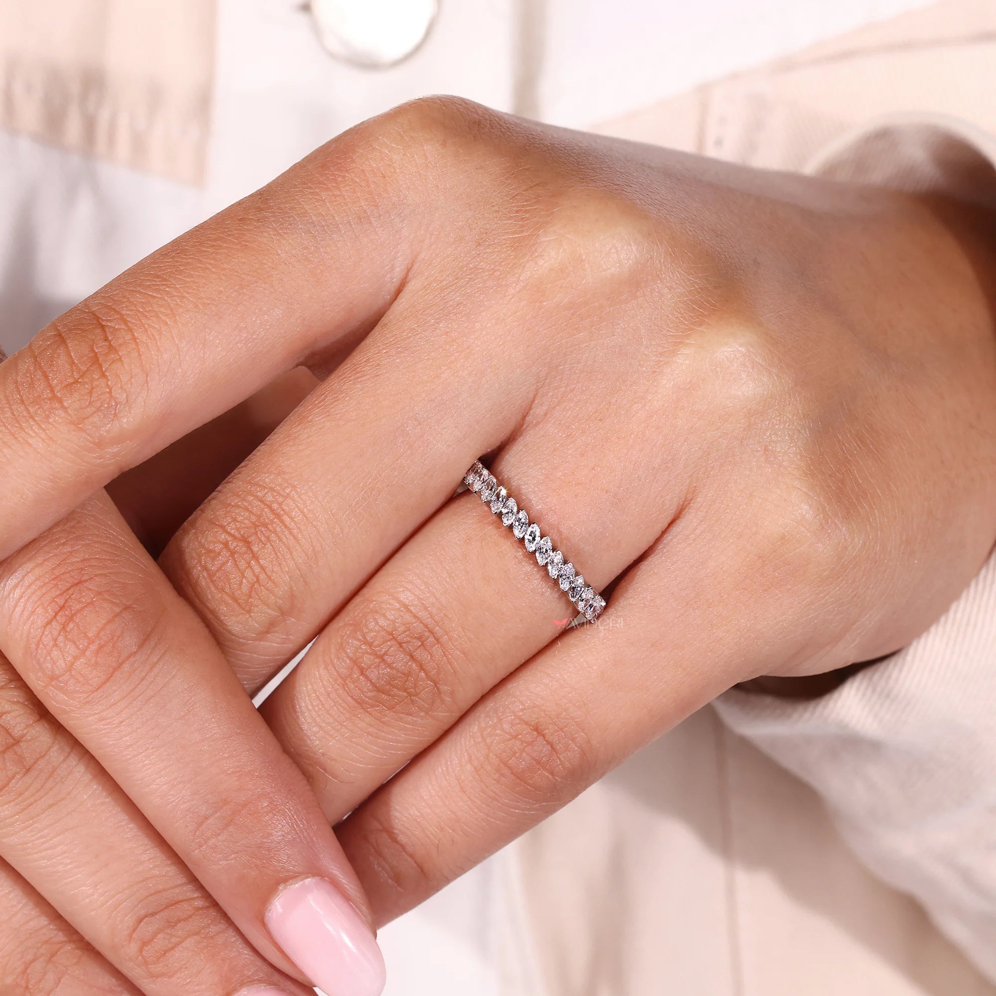 Custom wedding band with lab grown diamond.