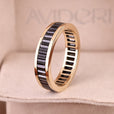 Channel set baguette wedding band with channel setting band.