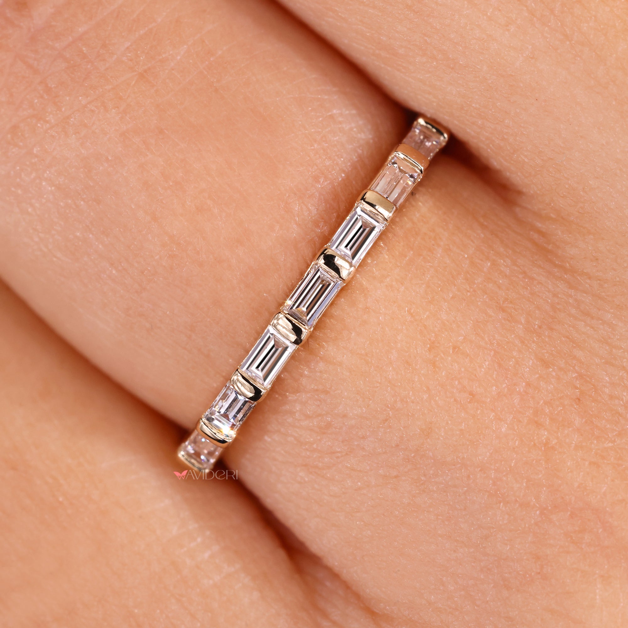 Avideri wedding band with diamond wedding band.