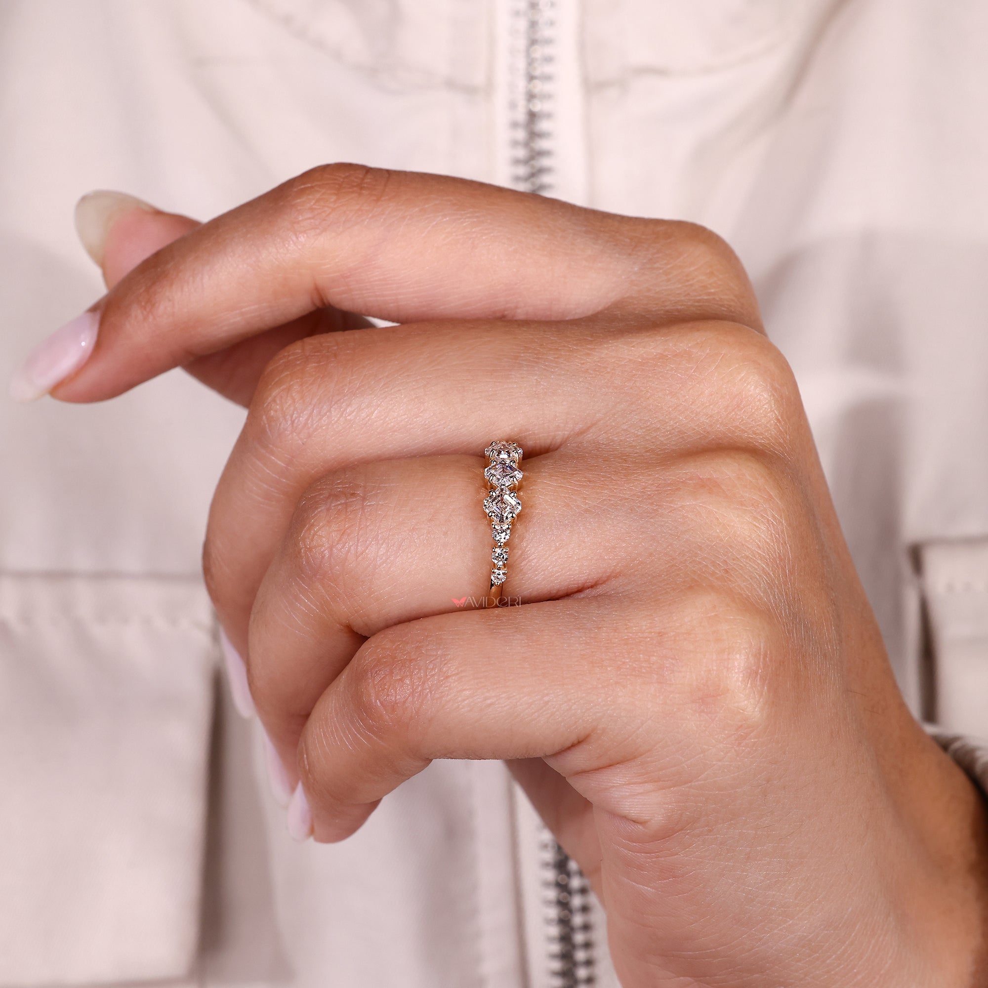 Handmade half eternity wedding band with prong setting.
