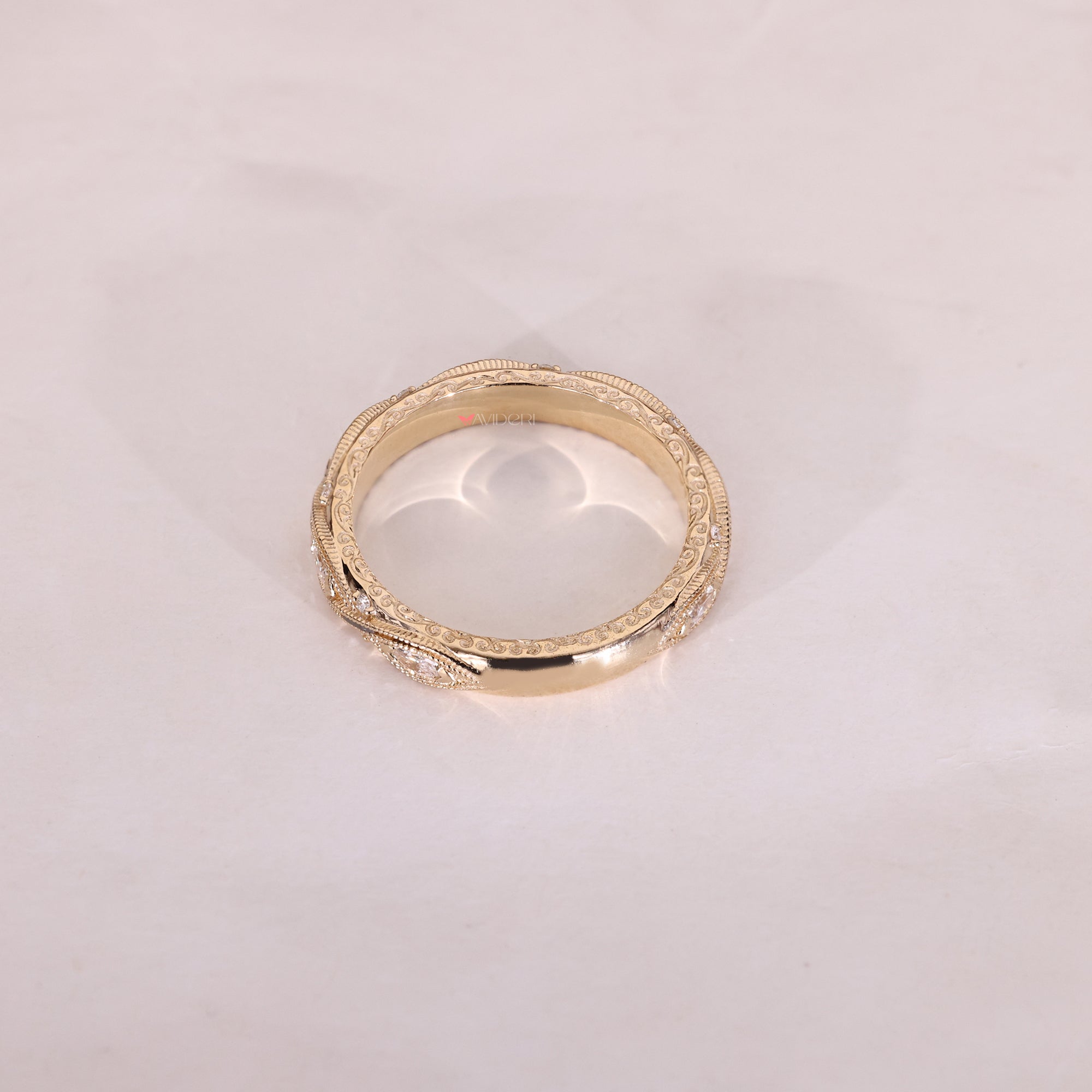 Lab grown diamond milgrain wedding band.
