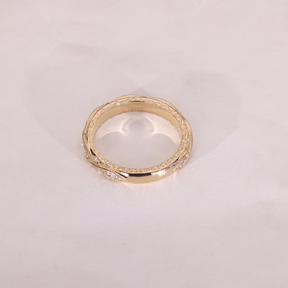 Lab grown diamond milgrain wedding band.
