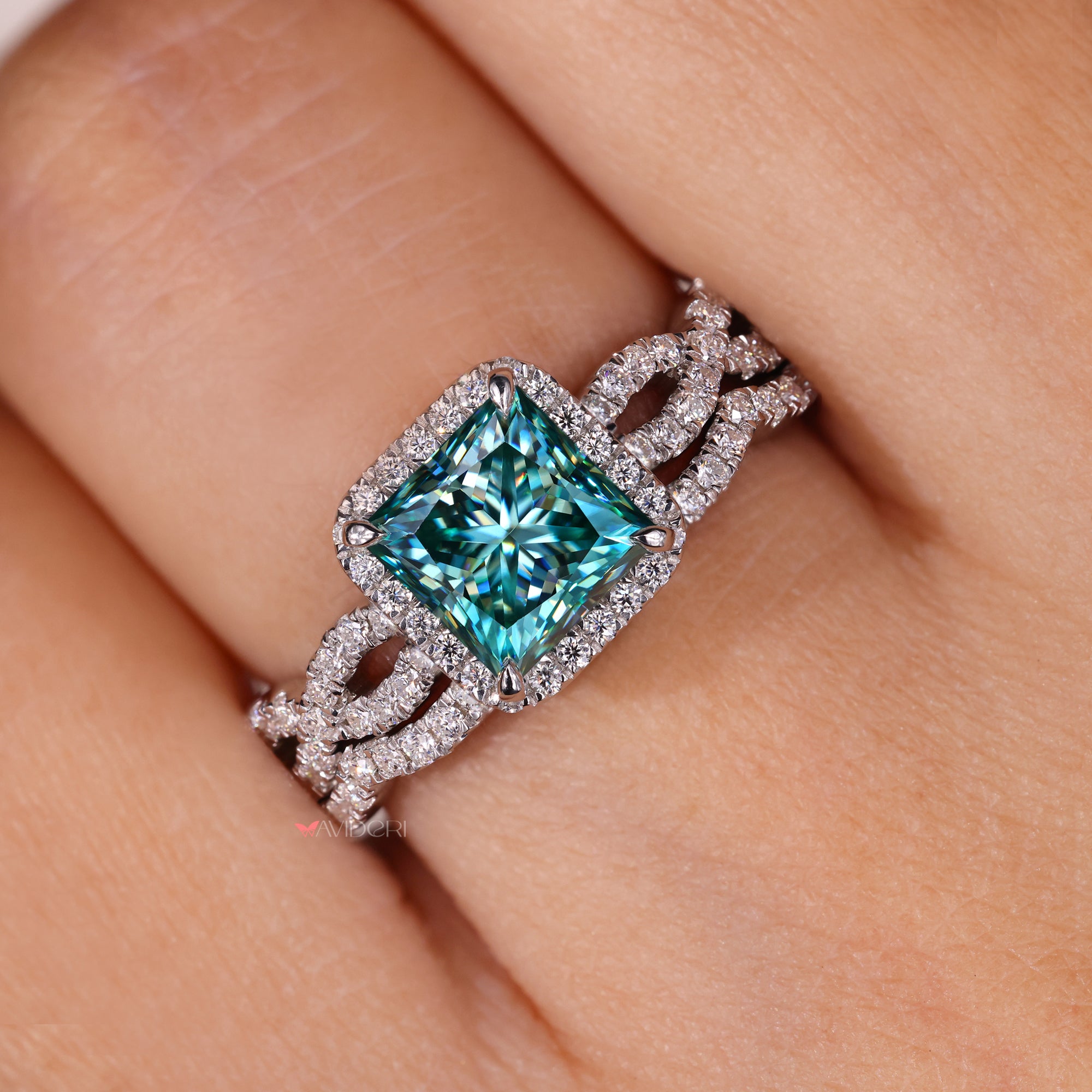 Custom moissanite bridal set with handmade bridal set.