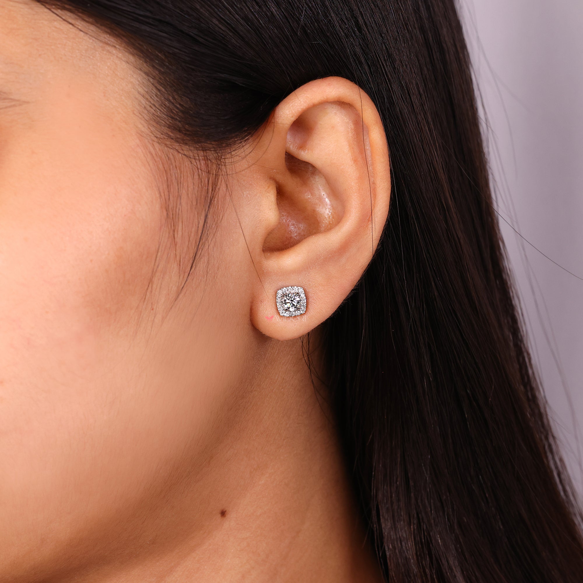 Lab Grown Diamond stud earrings in white gold.