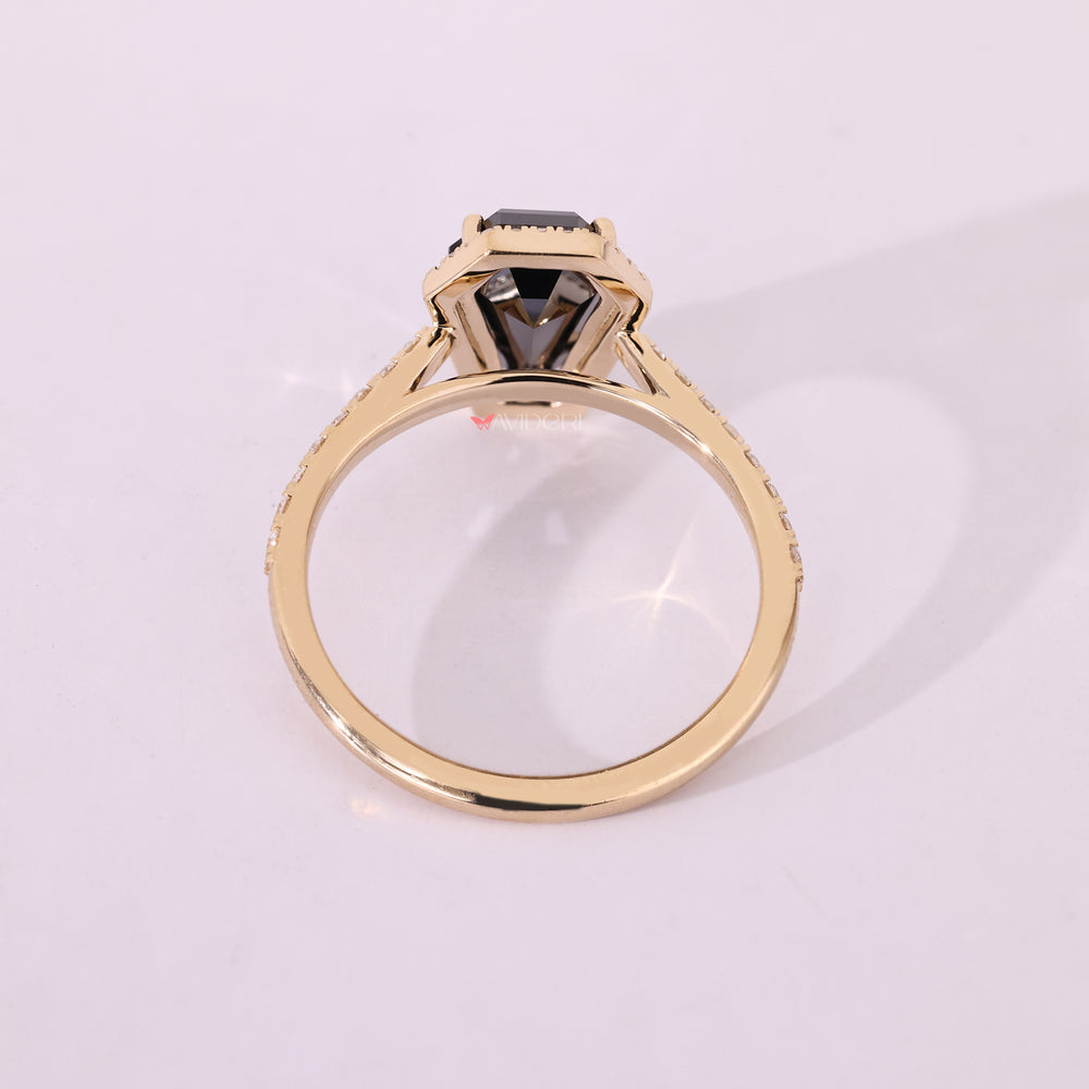 Cathedral set engagement ring with 4 prong setting.