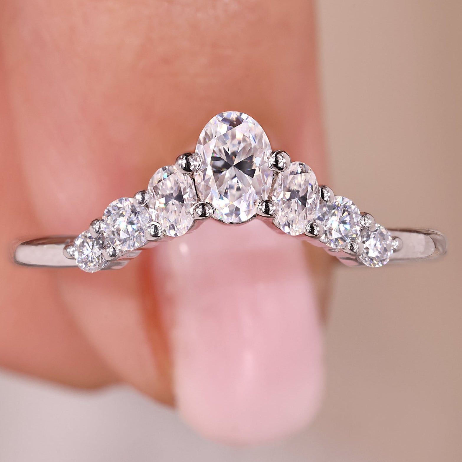 Oval Cut V Shaped Wedding Band