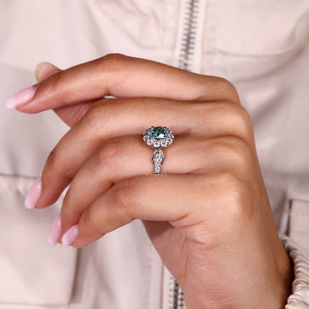 Pave setting ring with sparkling moissanite accents.