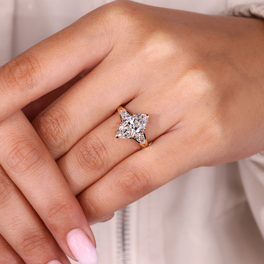 V prong setting marquise diamond ring.