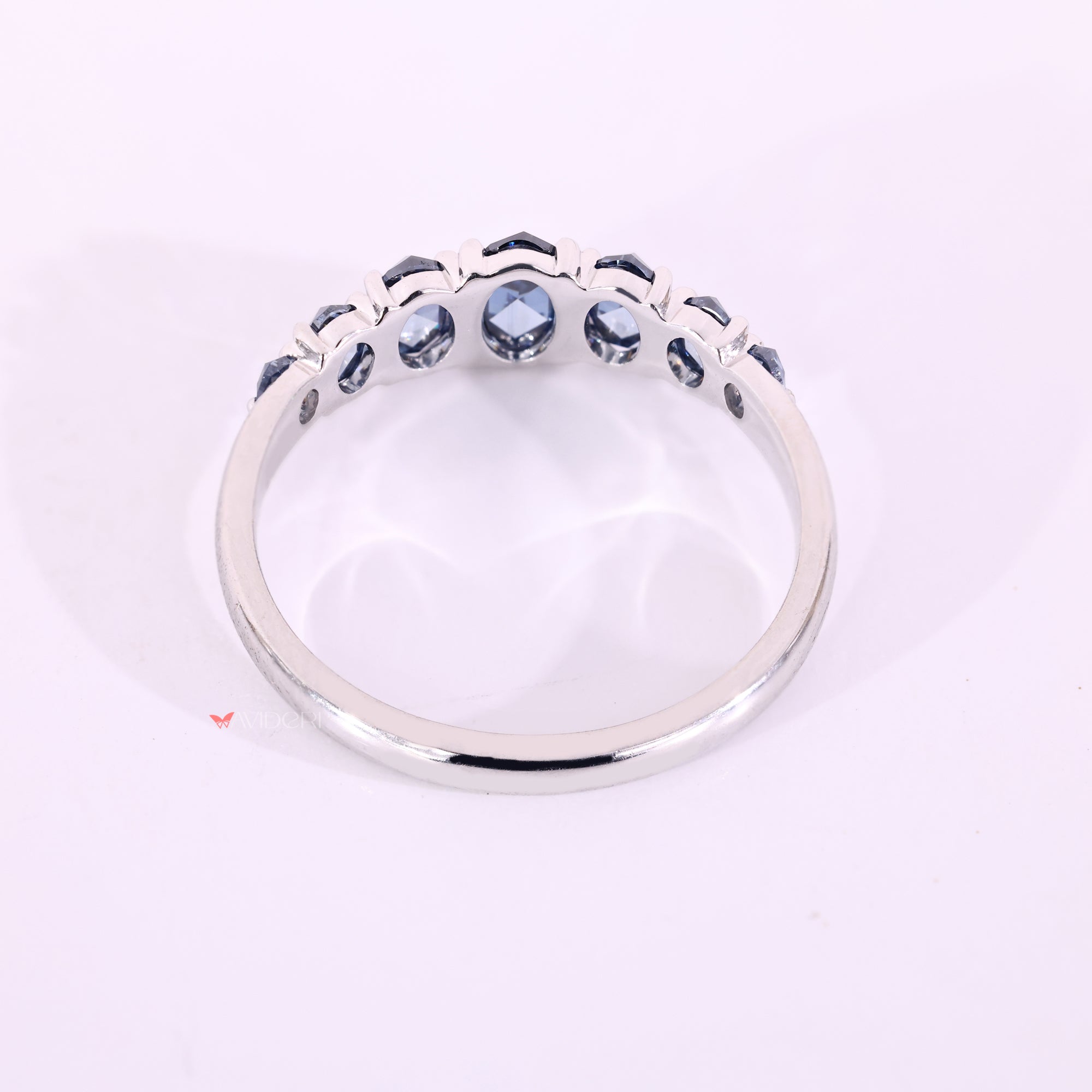 White gold wedding band with moissanite wedding band.