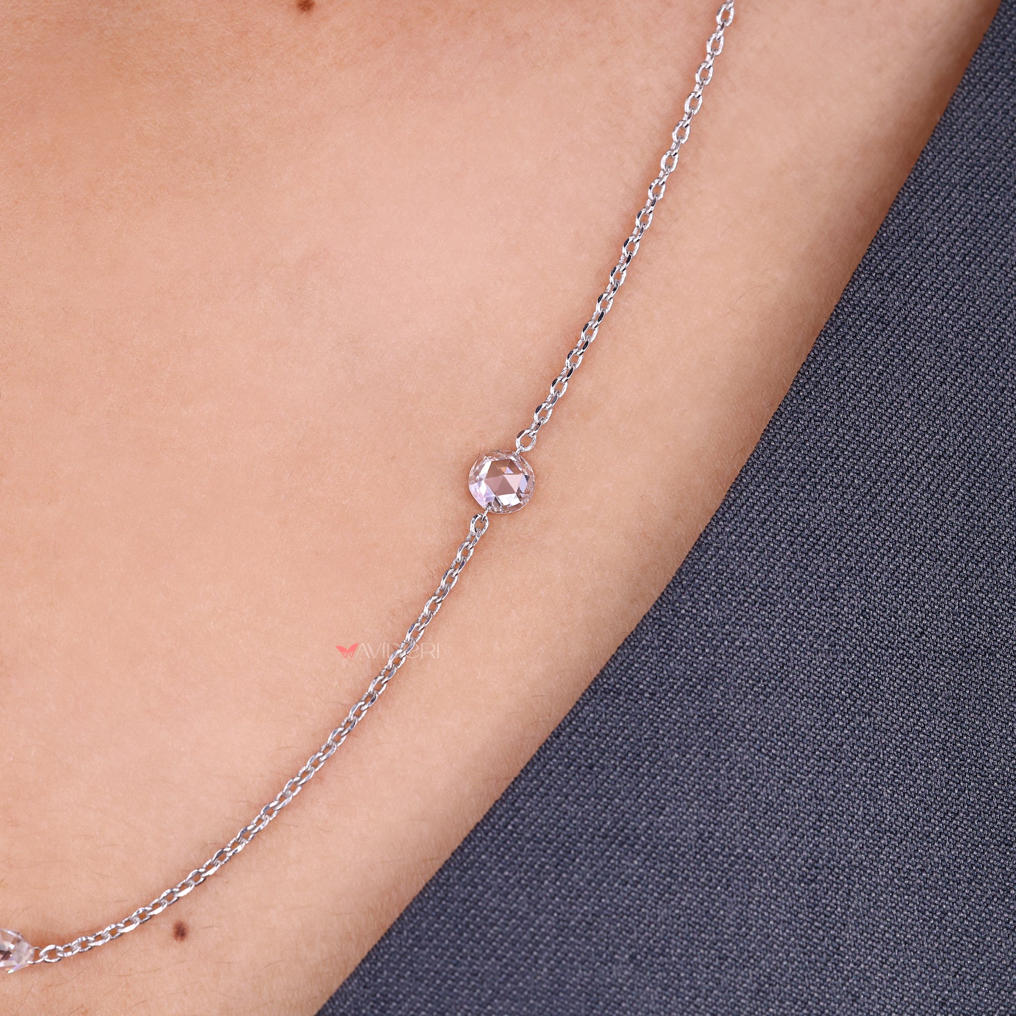 Diamond station necklace featuring lab grown diamonds.