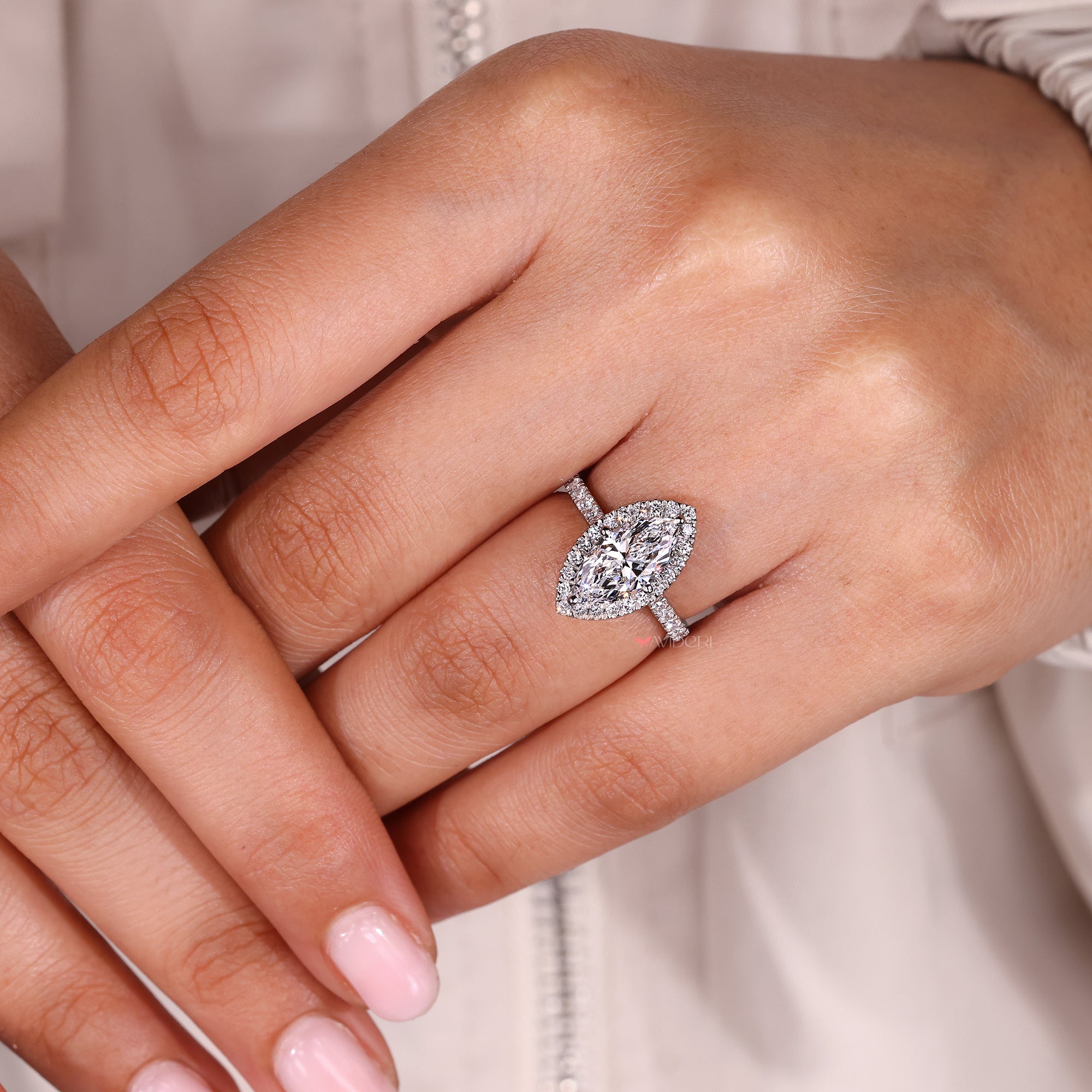Pave setting ring with white gold engagement ring.