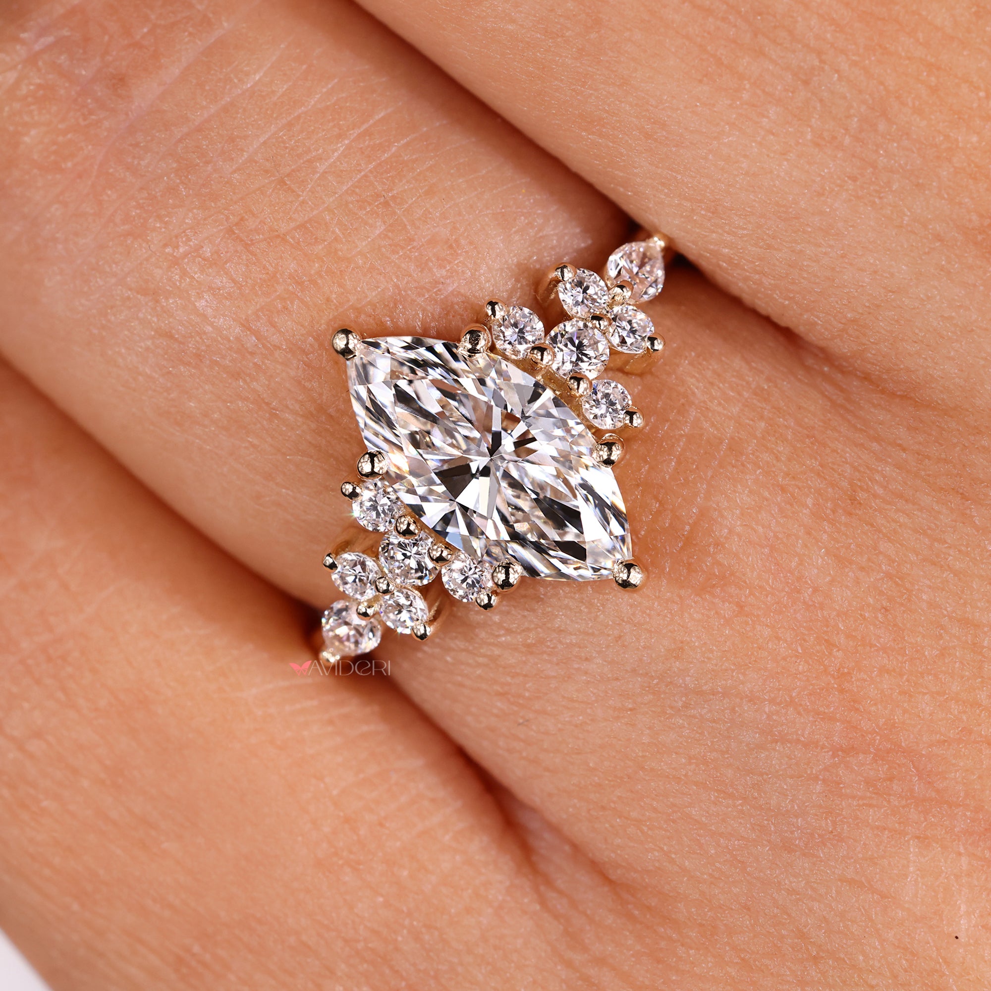 Nature Inspired Marquise Yellow Gold engagement ring.