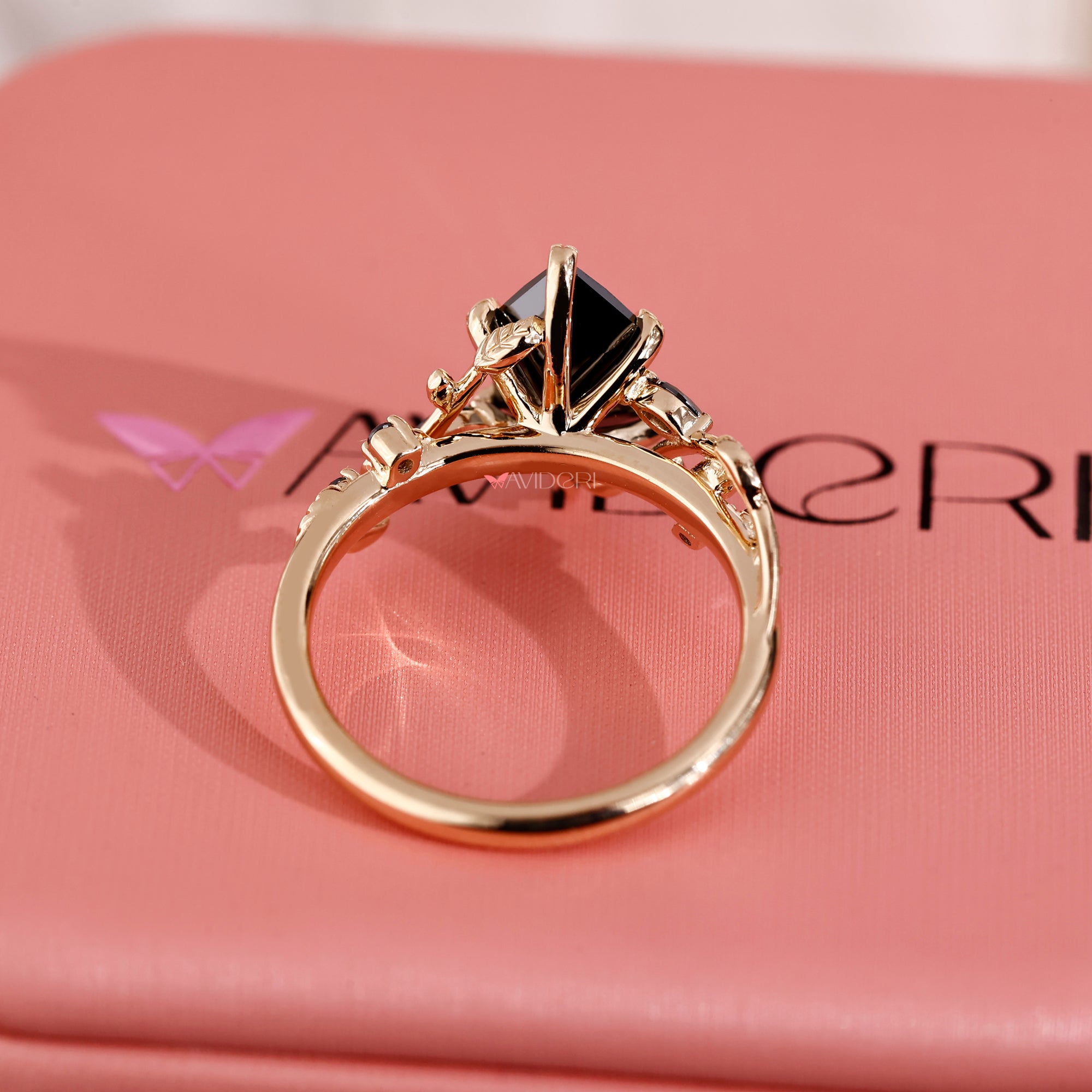Yellow gold engagement ring with dutch marquise engagement ring.