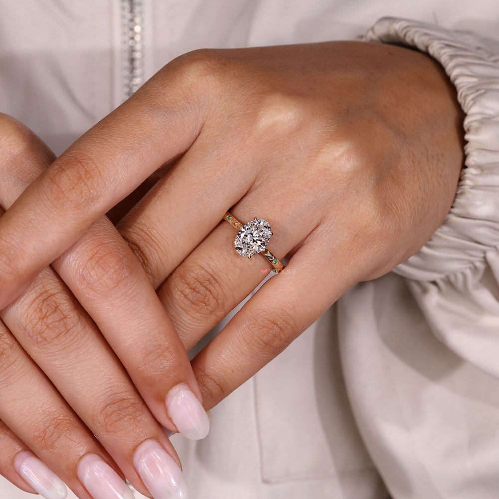 Handmade lab grown oval cut diamond ring.
