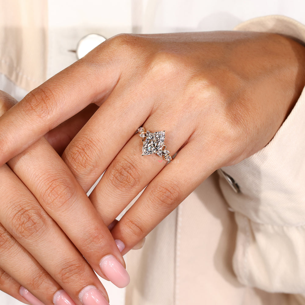 IGI certified lab diamond ring with marquise center stone design
