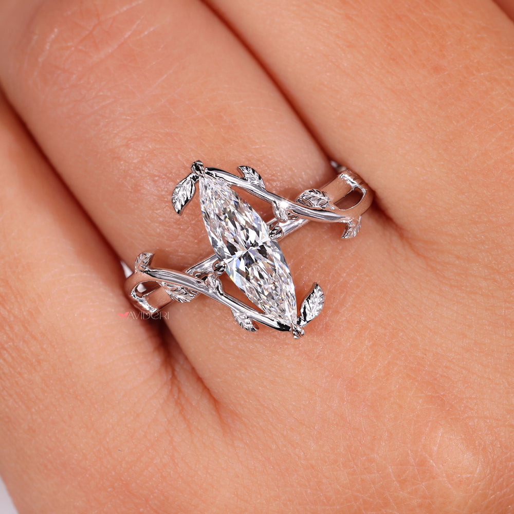 Avideri engagement ring, nature inspired engagement ring, bypass ring setting
