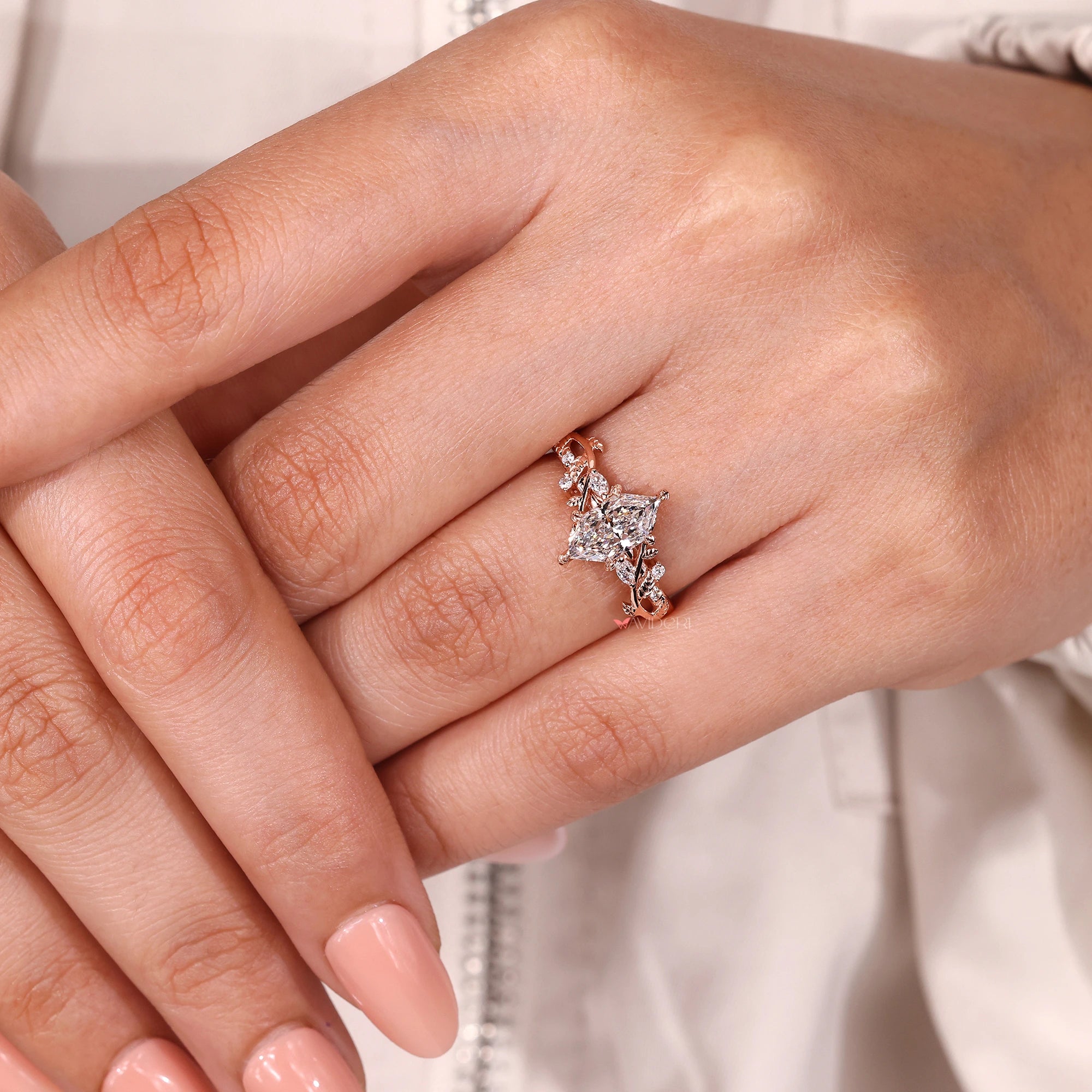 Filigree ring with nature inspired engagement ring.