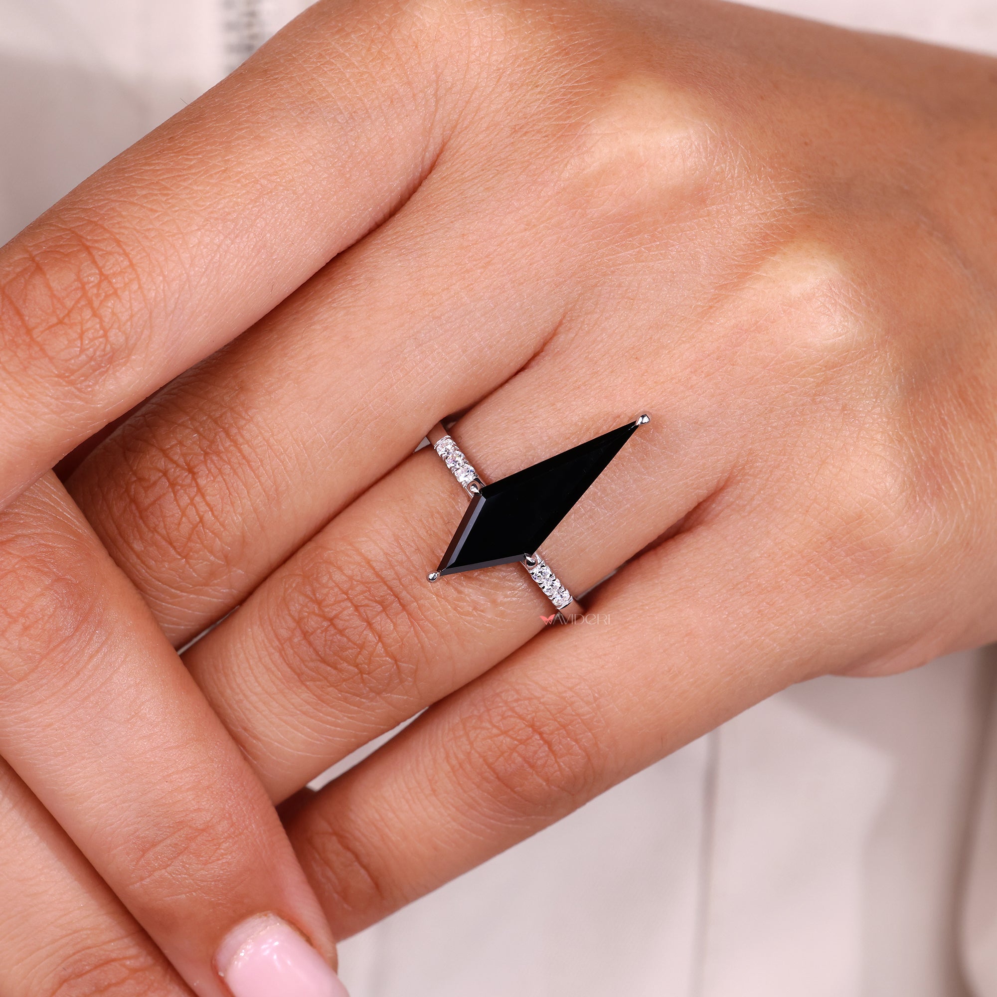 Round Cut Pave Black Moissanite Engagement Ring.