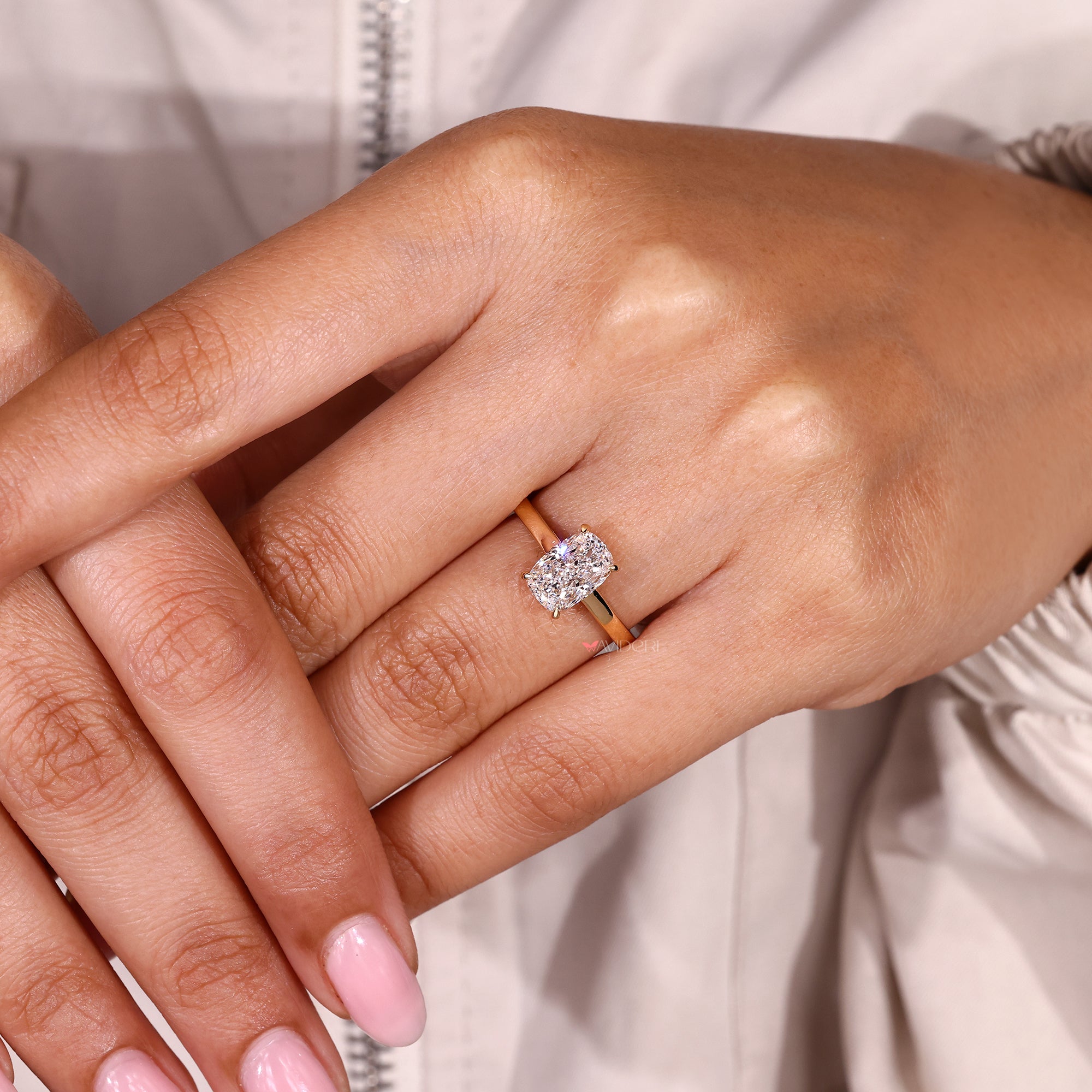 Avideri cushion cut diamond ring handmade.
