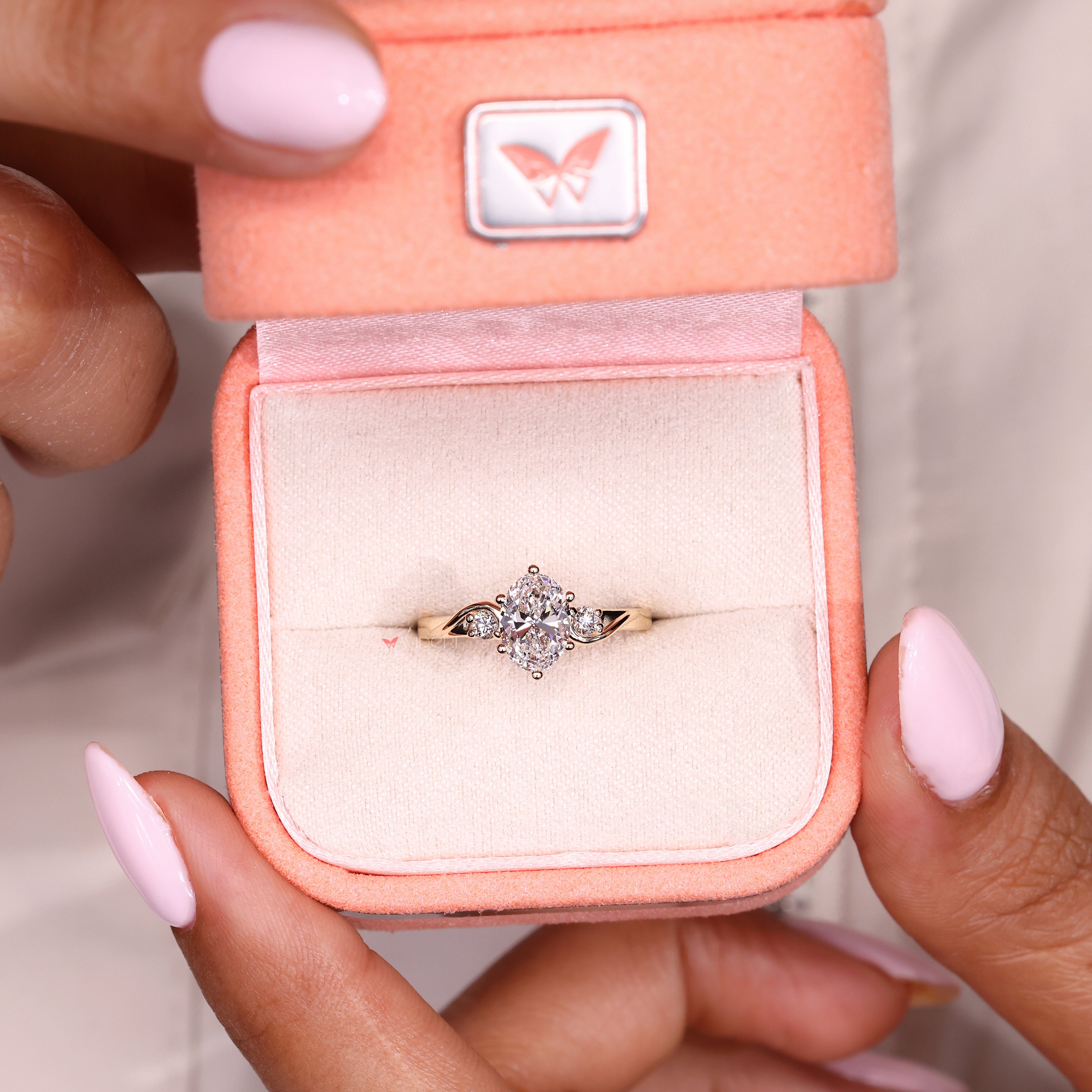 Oval cut diamond ring with classic six prong setting
