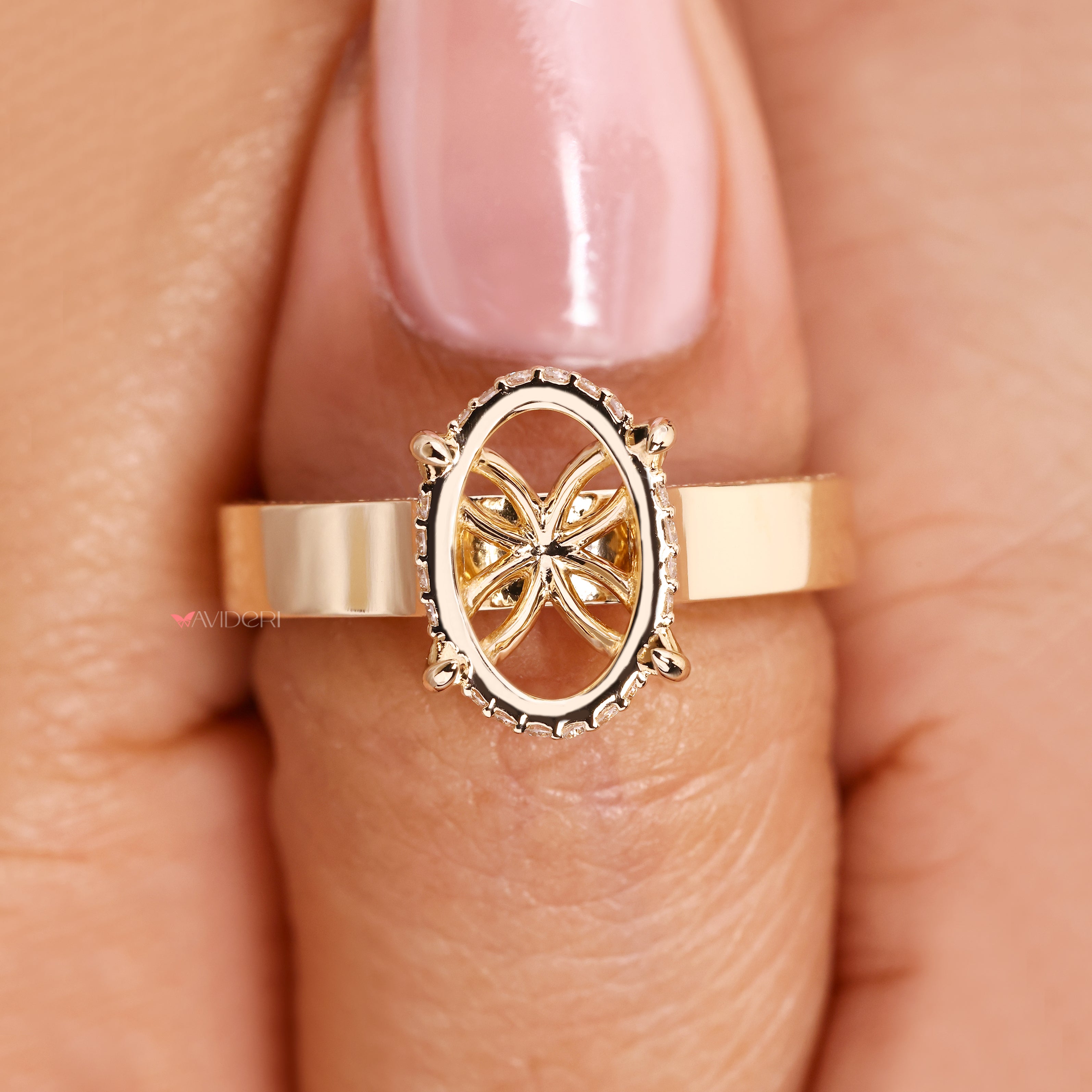 Handmade semi mount ring double pave style.
