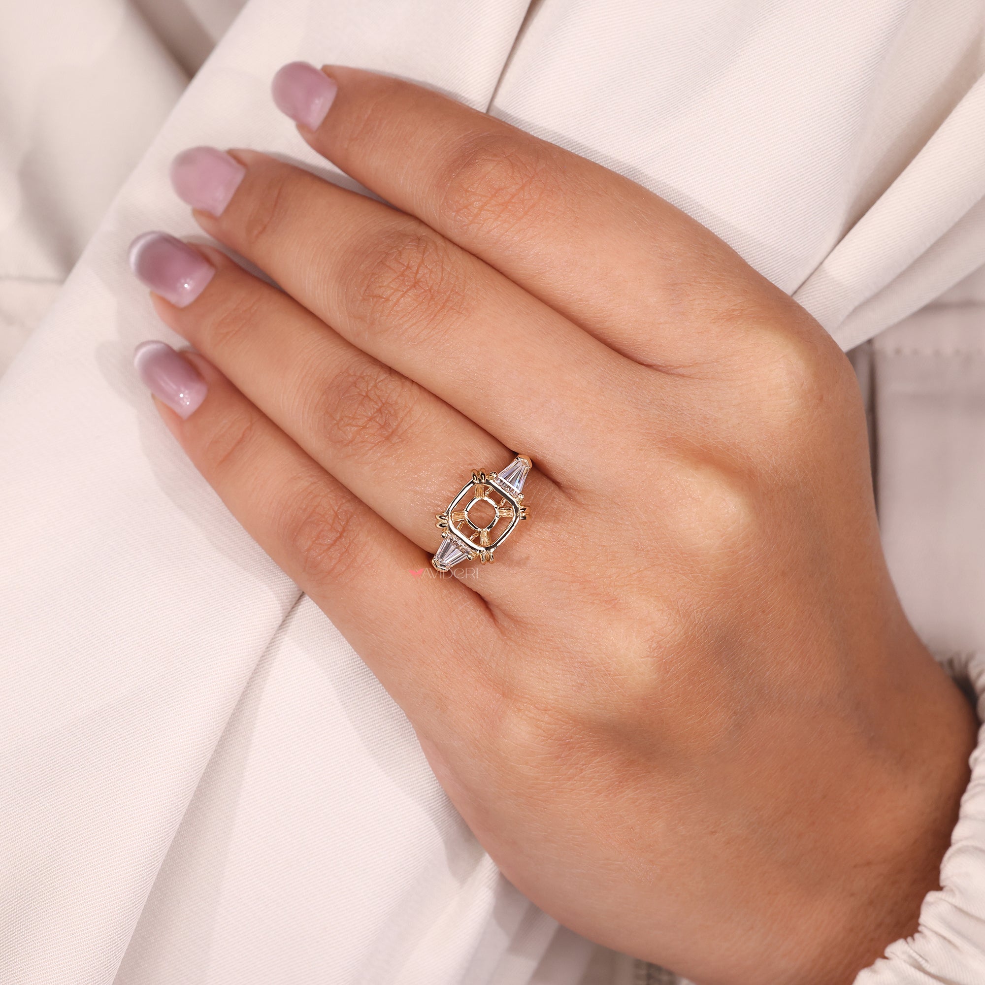 Custom 3 stone engagement ring to choose your diamond.
