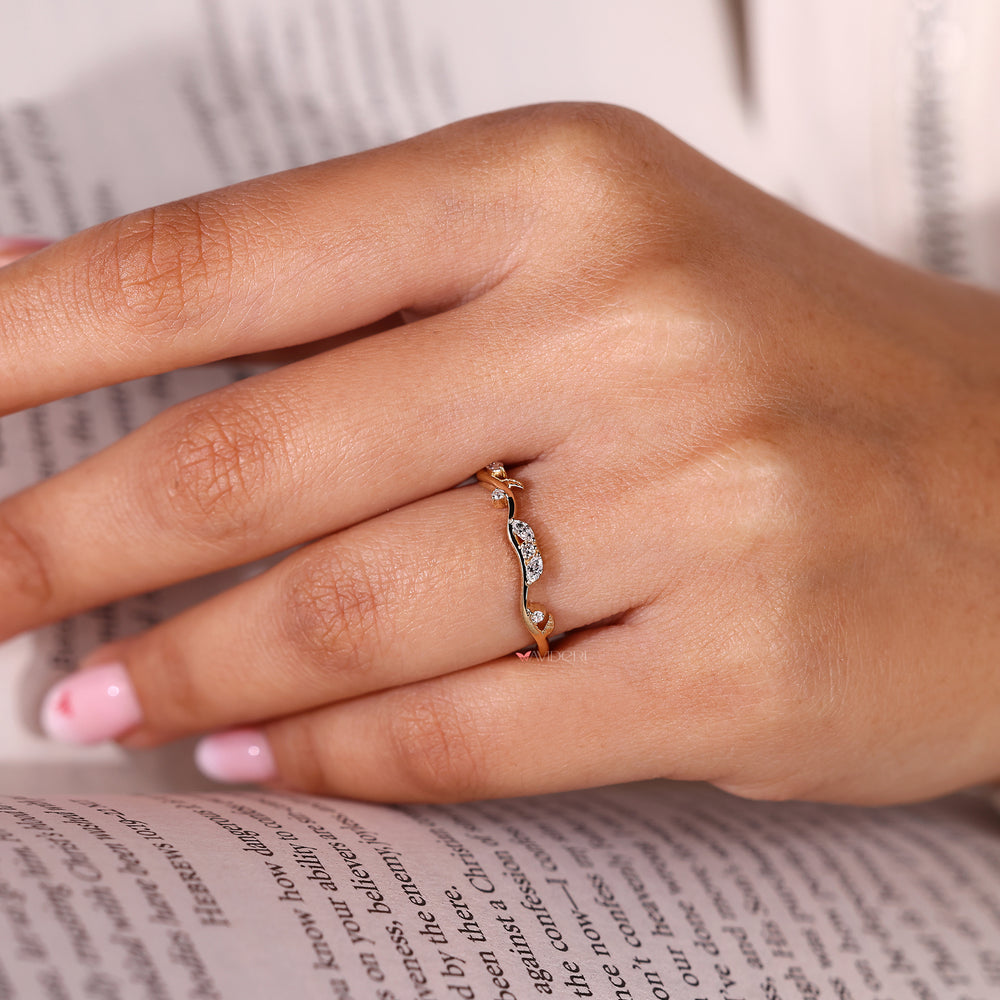 Stackable nature inspired diamond wedding band.