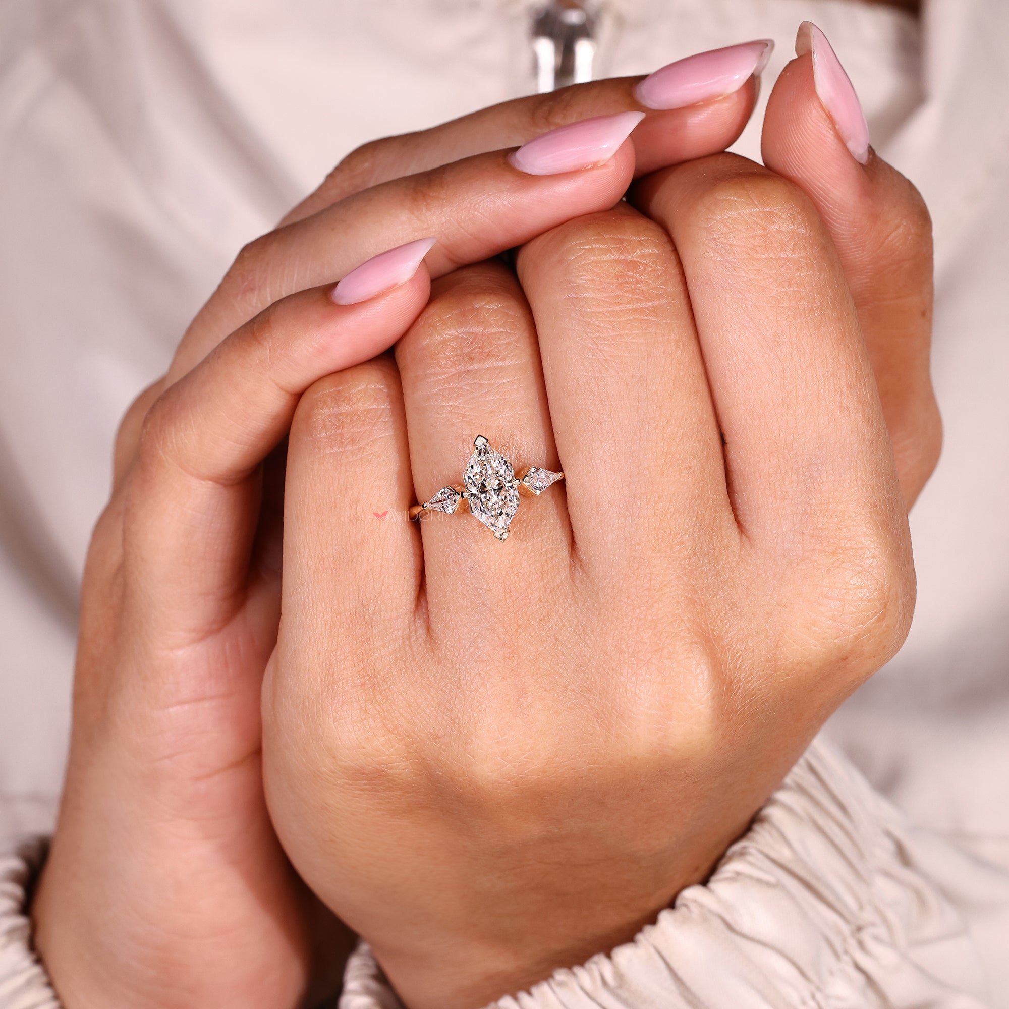 IGI certified three stone diamond ring handmade.
