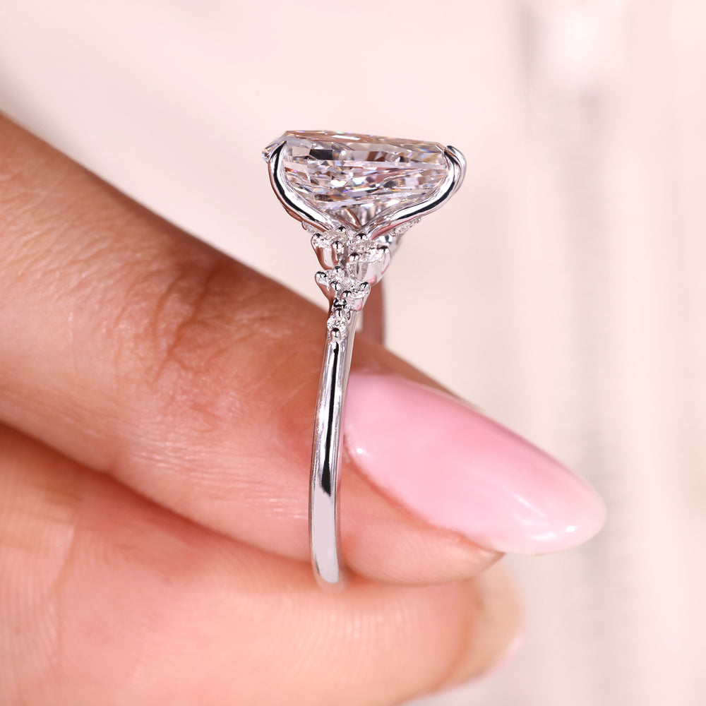 Lab grown coffin cut diamond engagement ring handmade.