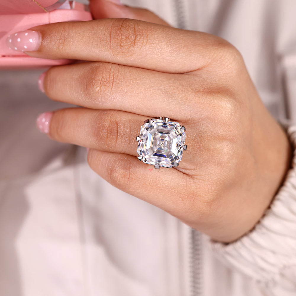 25 CT Asscher cut moissanite ring handmade.