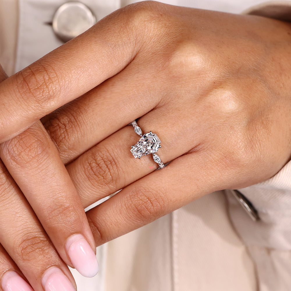 Avideri coffin cut diamond ring with lab grown stone.