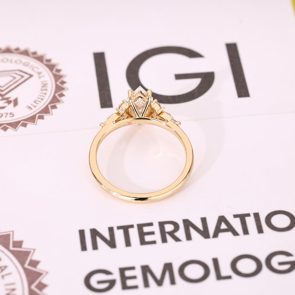 Handmade hexagon diamond ring with marquise and round stones
