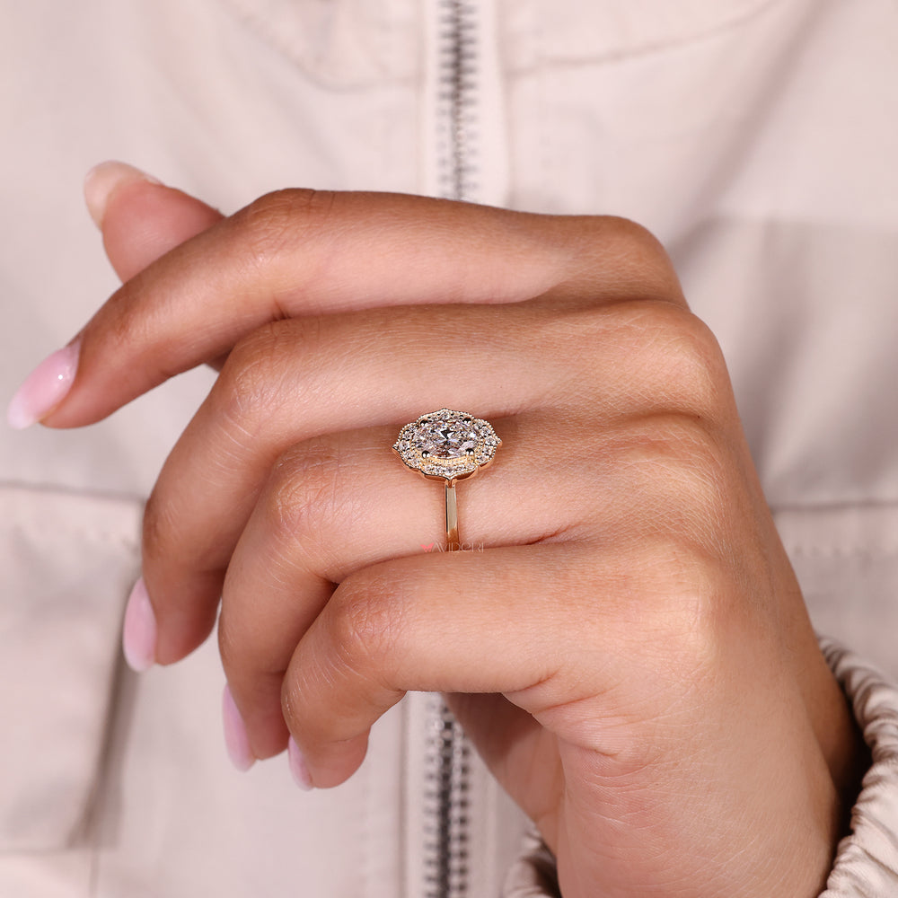 IGI certified oval engagement ring with vintage details.