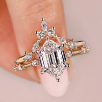 Hexagon Step Cut And Marquise Yellow Gold Bridal Set