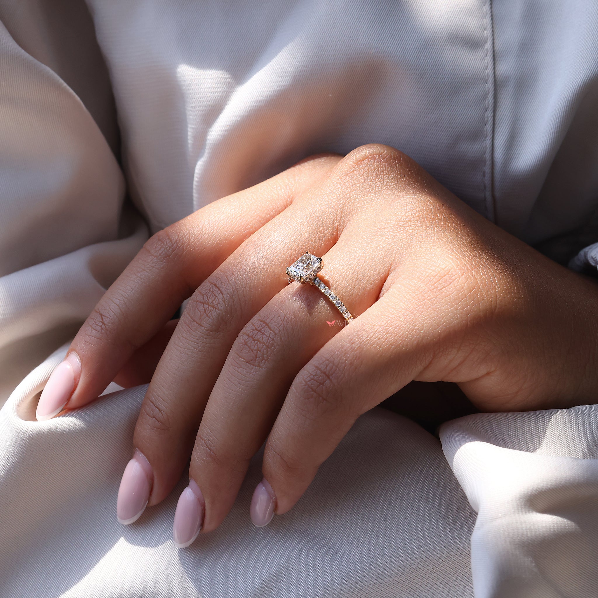 Round diamond ring, yellow gold ring, handmade jewelry.