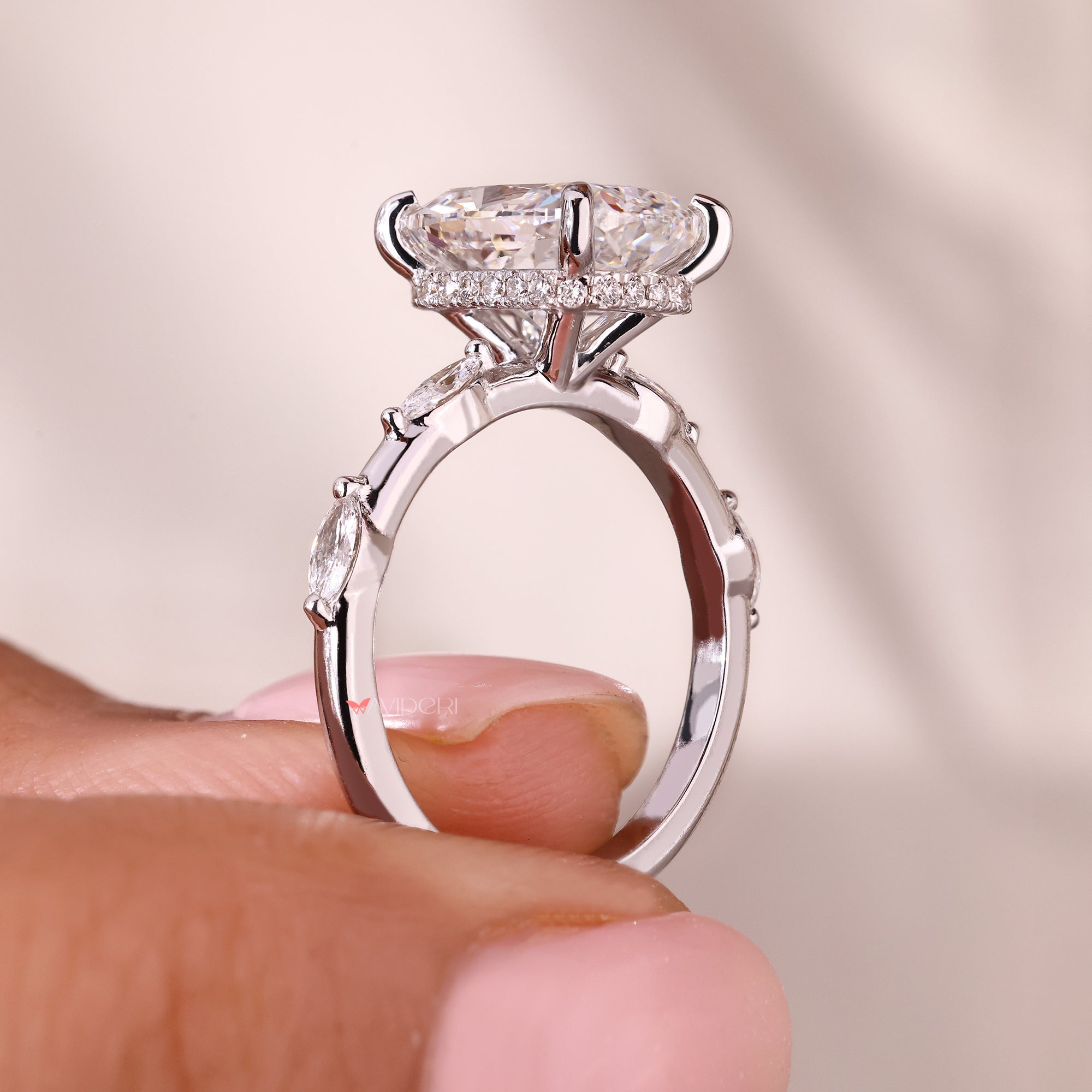 Distance Pave Elongated Cushion Engagement Ring