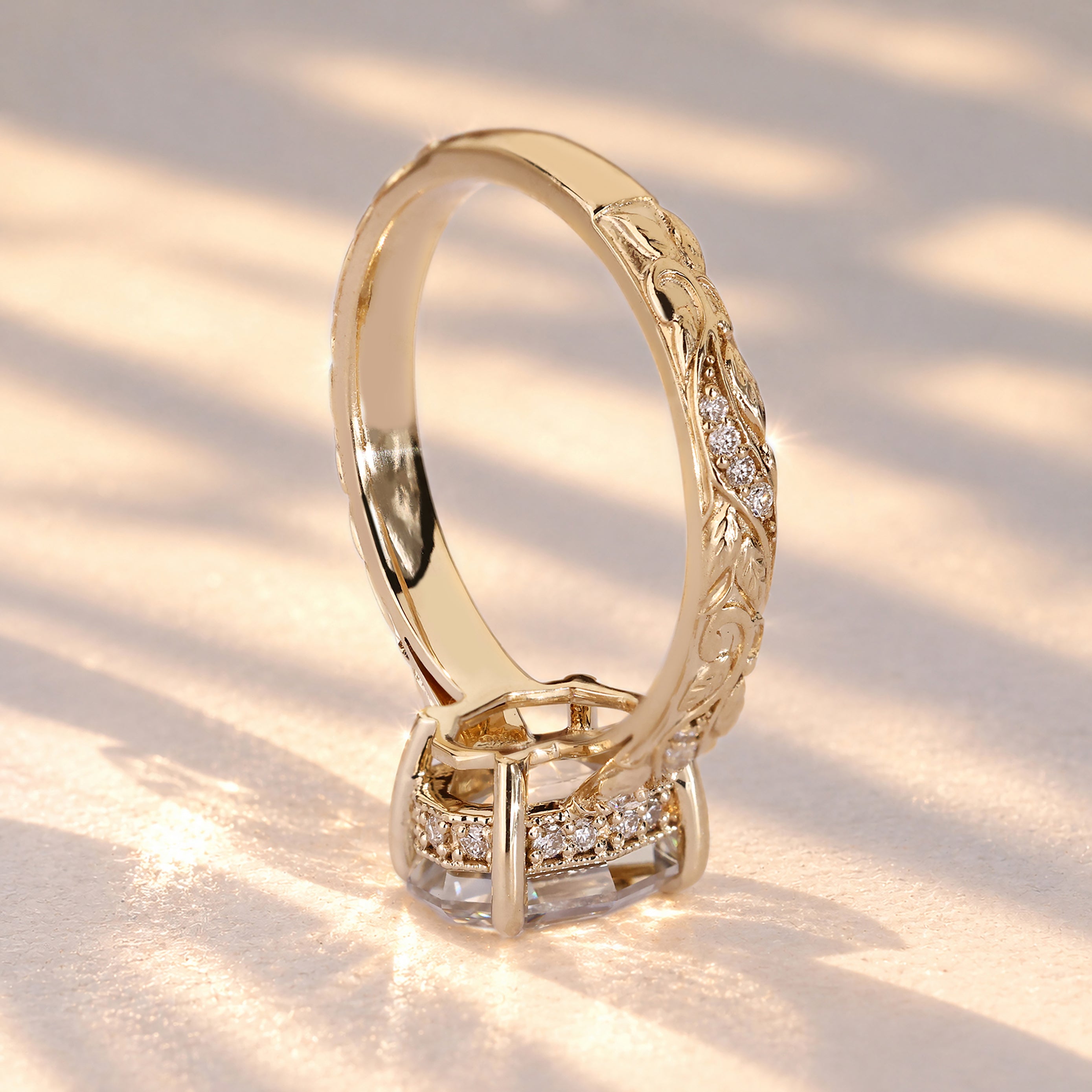 Nature inspired ring with botanical filigree shank
